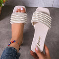 flat sandals with artificial pearl and rhinestone decorations